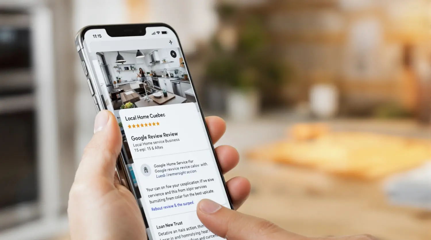 Écran de cellulaire affichant les avis 5 étoiles de Réparation Porte Patio Québec sur Google