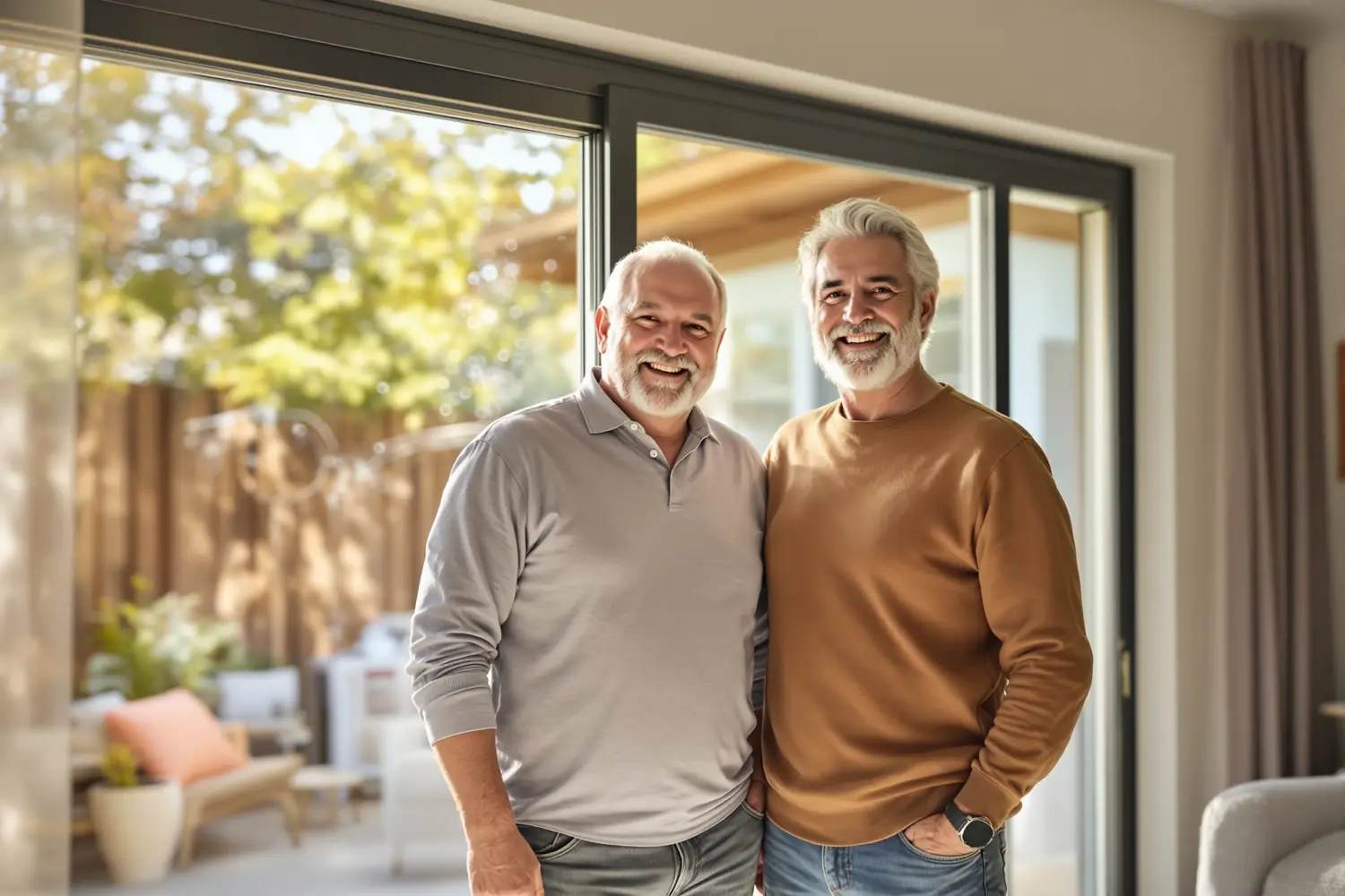 Clients satisfaits Réparation Porte Patio Québec devant leur porte patio réparée
