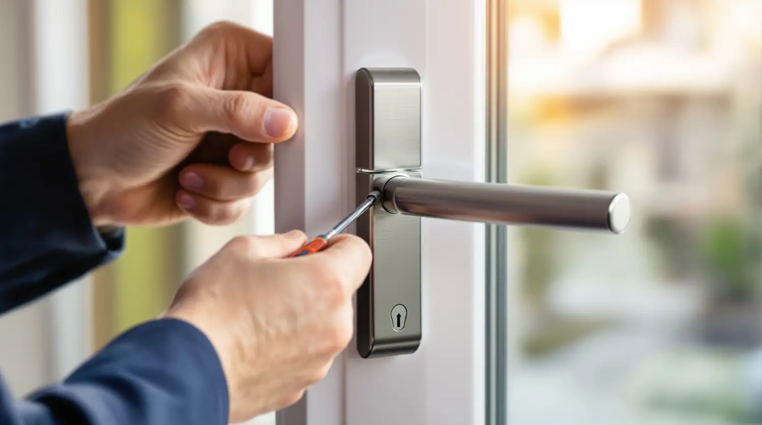 Réparateur partenaire Réparation Porte Patio Québec installant une nouvelle poignée de porte patio