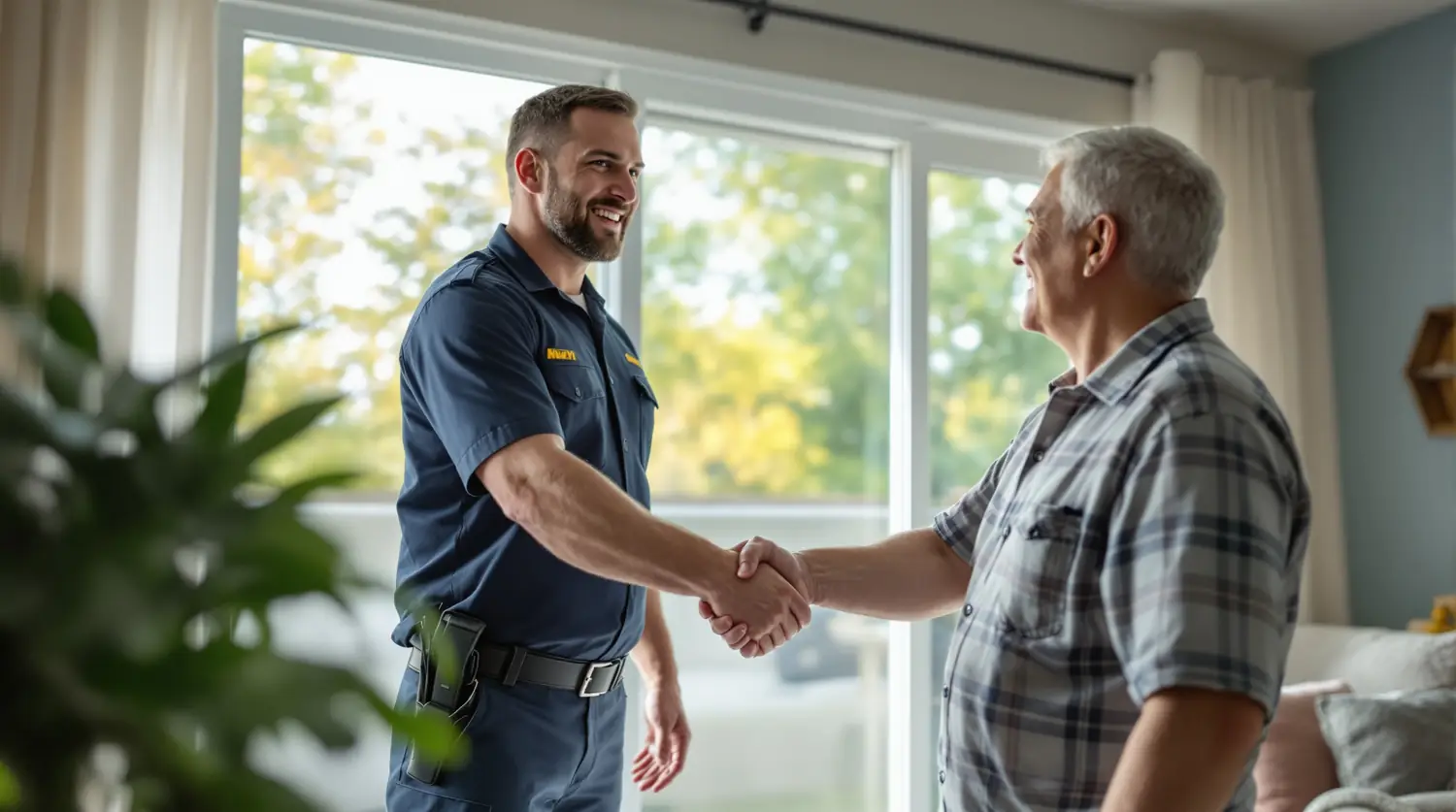Clients satisfaits devant leur porte patio réparée par Réparation Porte Patio Québec