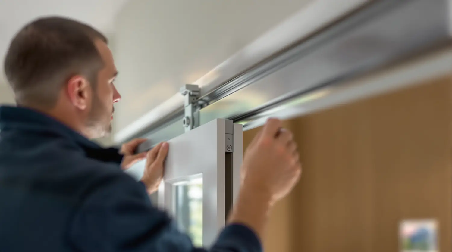 Réparateur partenaire Réparation Porte Patio Québec installant des roulettes neuves sur rail nettoyé